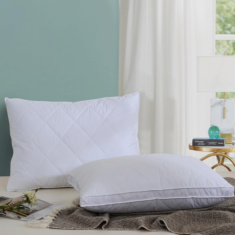 Three Geese Pack of 2 White Goose Feather Polyester Bed Pillows Queen/Standard Size- Soft 600 Thread Count 100% Cotton, Medium Firm,Soft Support Surround Fill Polyester,White Solid - Image 2