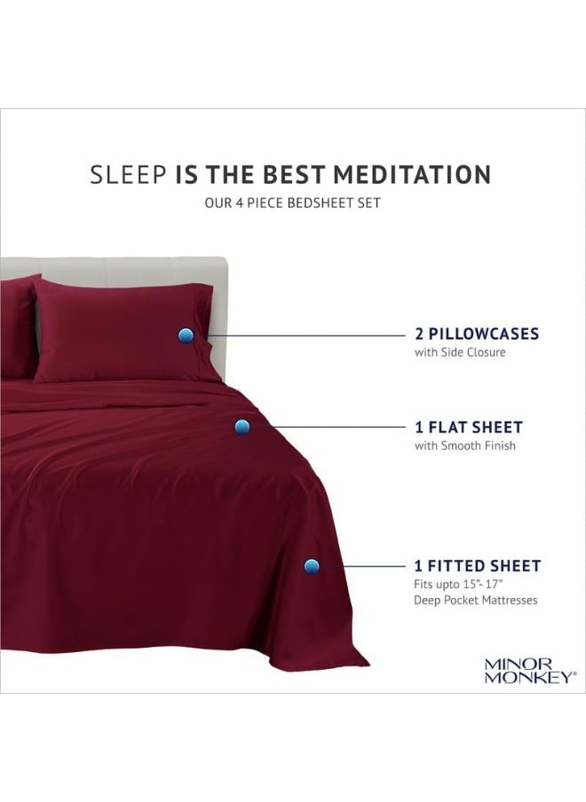 Generic Minor Monkey Egyptian Cotton Sheets 1000 Thread Count Bed Sheets 4 PC Solid Bed Sheet Set True Luxury Hotel Sheets Quality Fits Up to 17 Inches Deep Pocket Cal King Cotton Sheets  - Image 4