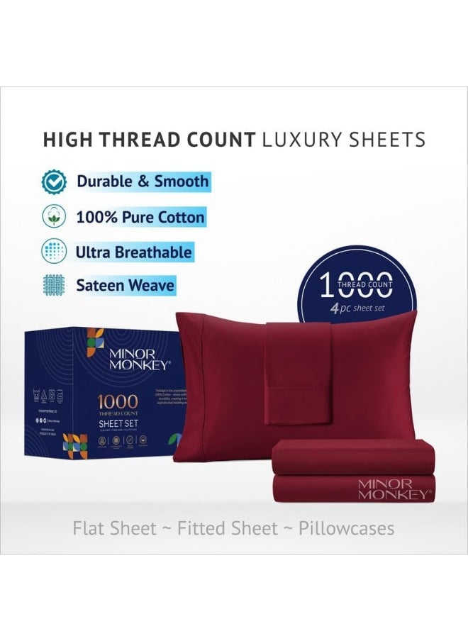 Generic Minor Monkey Egyptian Cotton Sheets 1000 Thread Count Bed Sheets 4 PC Solid Bed Sheet Set True Luxury Hotel Sheets Quality Fits Up to 17 Inches Deep Pocket Cal King Cotton Sheets  - Image 3