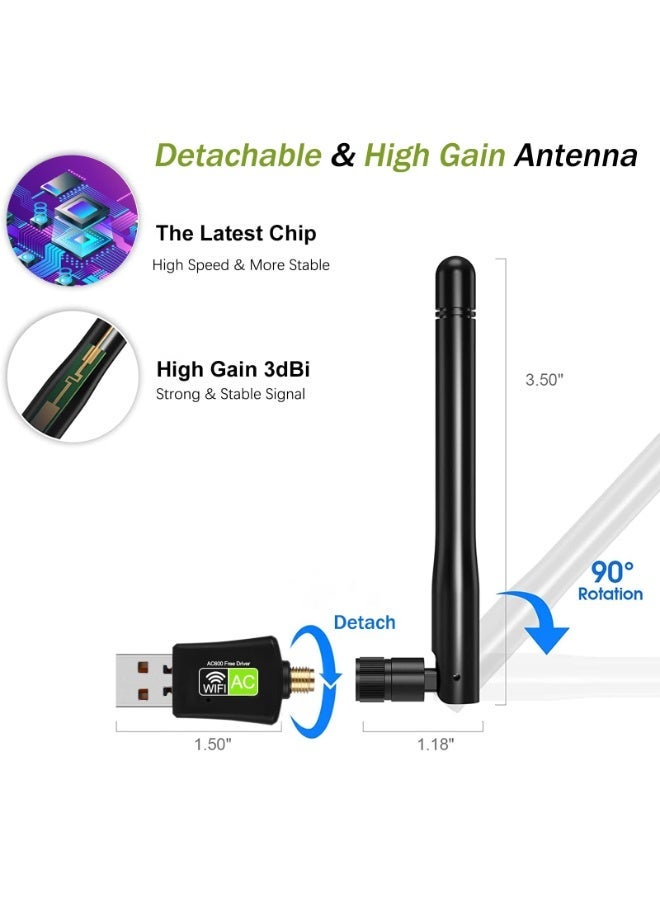Chabeia USB WiFi Adapter for Destop PC/Laptop,AC600 Dual Band 5GHz/2.4GHz WiFi Dongle with 5dBi Antenna, 802.11ac Wireless Network Card for Windows, CD-Free and Plug & Play - Image 5