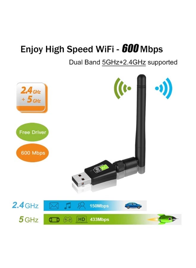 Chabeia USB WiFi Adapter for Destop PC/Laptop,AC600 Dual Band 5GHz/2.4GHz WiFi Dongle with 5dBi Antenna, 802.11ac Wireless Network Card for Windows, CD-Free and Plug & Play - Image 2