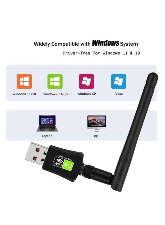 Chabeia USB WiFi Adapter for Destop PC/Laptop,AC600 Dual Band 5GHz/2.4GHz WiFi Dongle with 5dBi Antenna, 802.11ac Wireless Network Card for Windows, CD-Free and Plug & Play - Image 3
