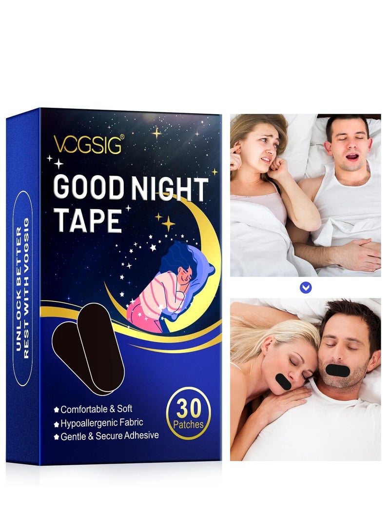VOGSIG 30 Patches Good Night Tape Mouth Tape Sleep Strips Soft and Comfortable Gentle and Secure Adhesive Sleep Mouth Tape Anti Snoring Less Mouth Breathing Odour Free Sleep Strips Mouth Tape - Image 1