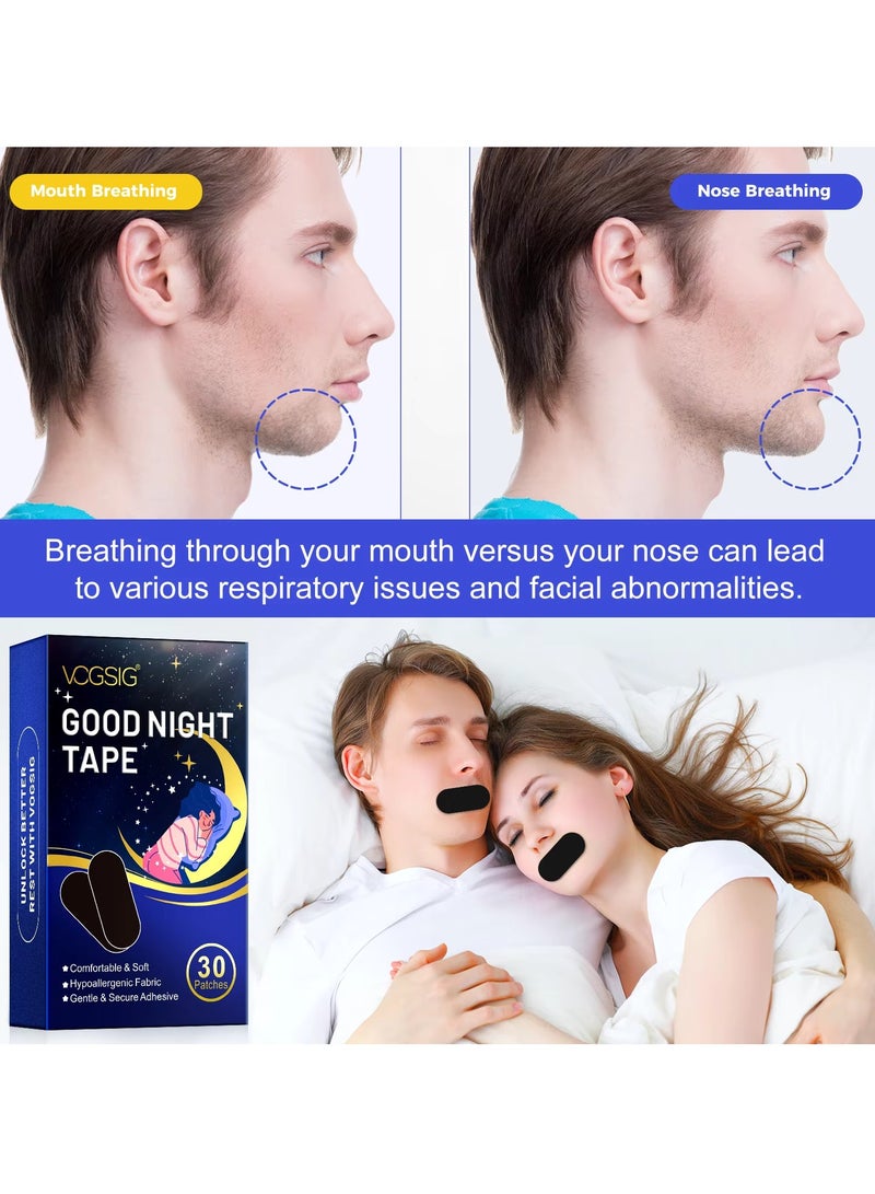 VOGSIG 30 Patches Good Night Tape Mouth Tape Sleep Strips Soft and Comfortable Gentle and Secure Adhesive Sleep Mouth Tape Anti Snoring Less Mouth Breathing Odour Free Sleep Strips Mouth Tape - Image 3