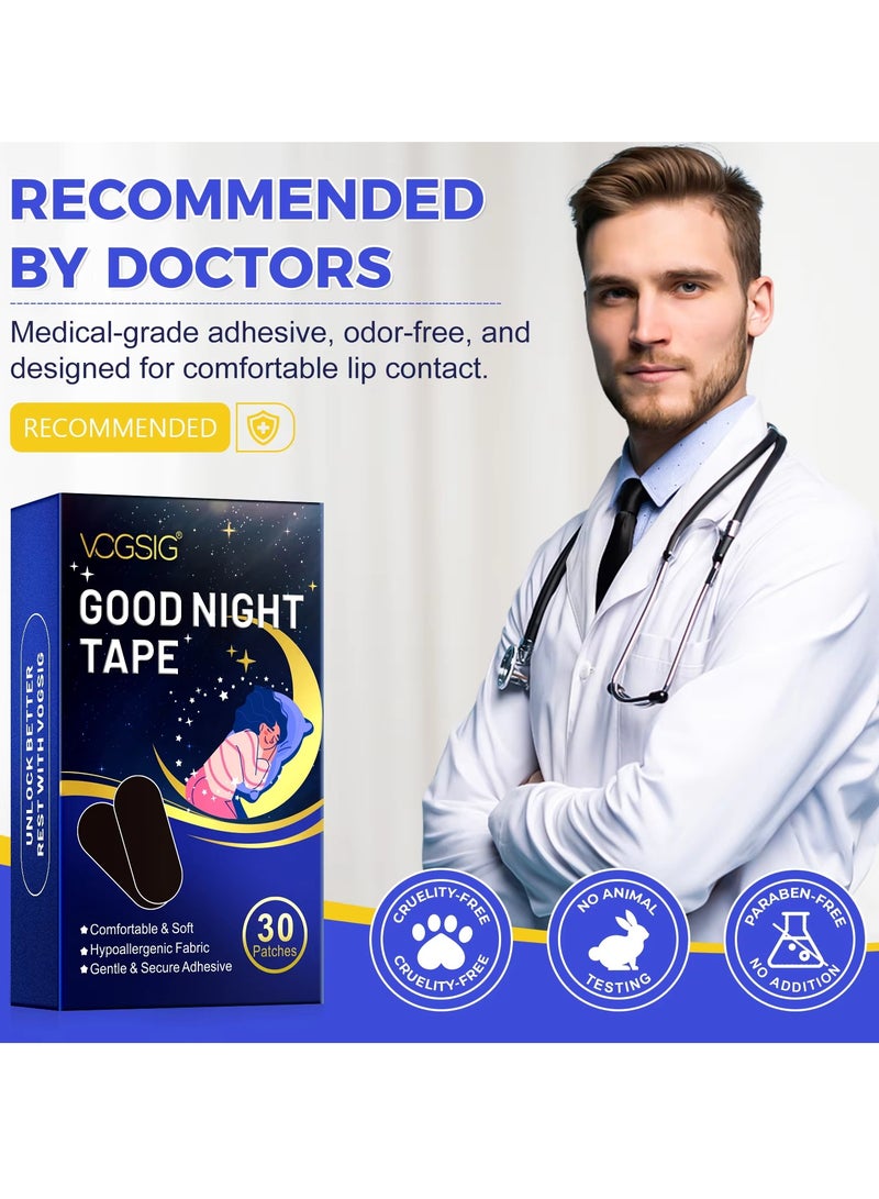 VOGSIG 30 Patches Good Night Tape Mouth Tape Sleep Strips Soft and Comfortable Gentle and Secure Adhesive Sleep Mouth Tape Anti Snoring Less Mouth Breathing Odour Free Sleep Strips Mouth Tape - Image 5