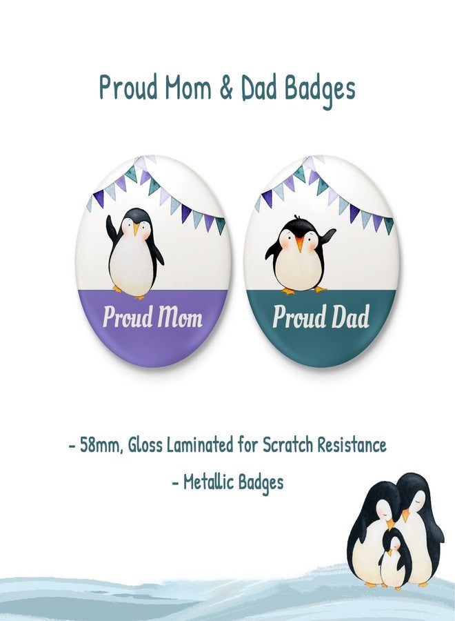 التر إيغو شارات "الآباء الفخورون" من alterEgo مع دبوس أمان | مجموعة من شارتين بتصميم البطريق | هدية مثالية للأم المنتظرة/الأب المنتظر/حفل استقبال المولود/إضافة مميزة لسلة الهدايا - Image 2