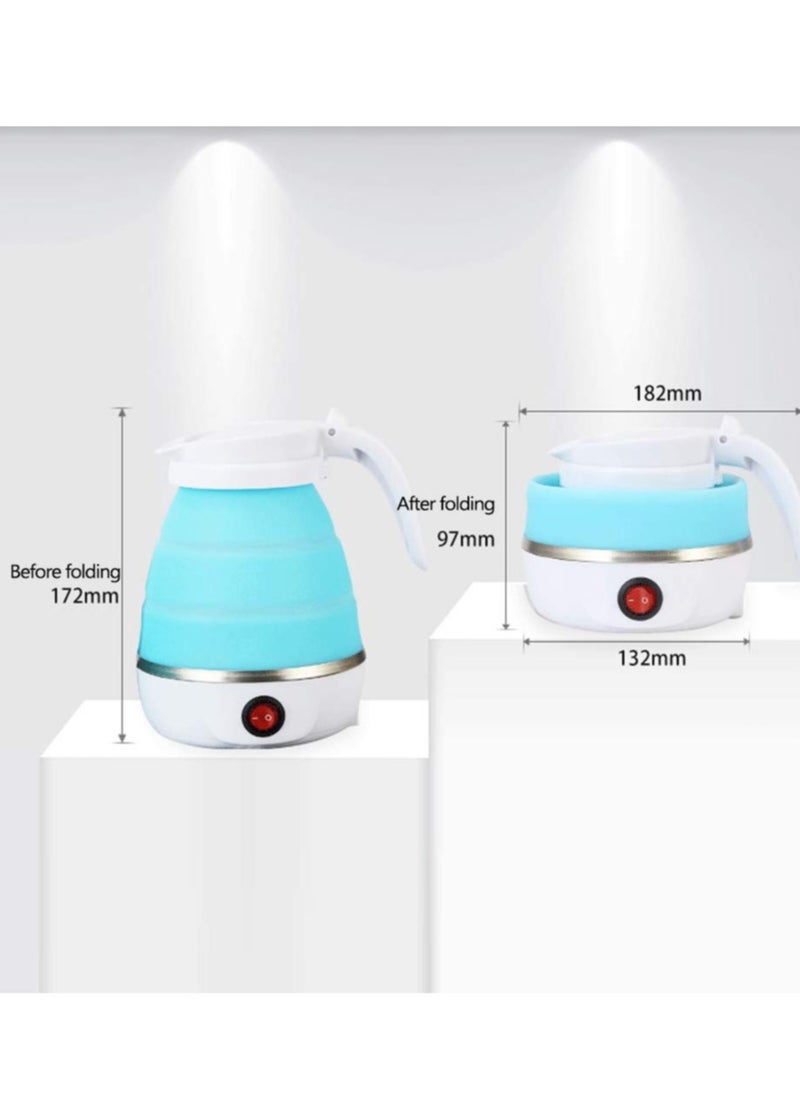 Folding Electric Kettle, US Plug 110V 400W Collapsible Hot Water Kettle with Detachable Power Cord for Desktop (Blue)