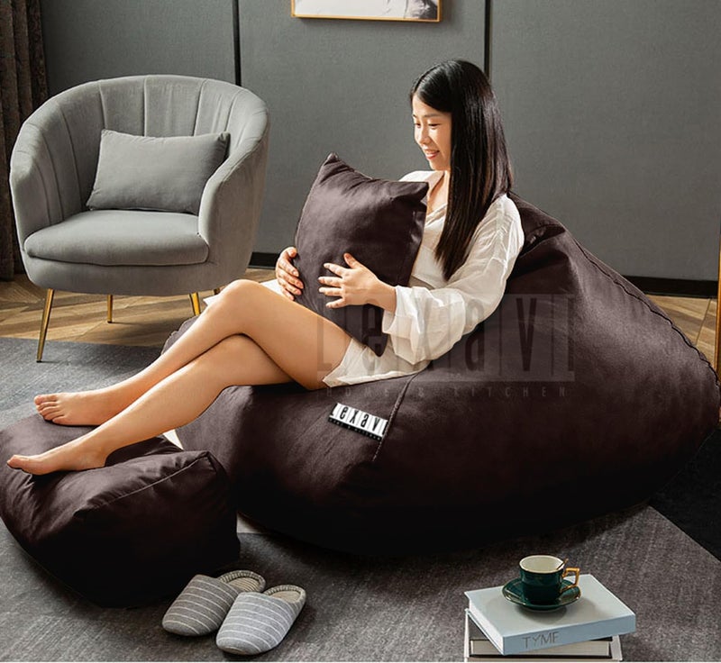 LEXAVI Brand - 5Xl Imported Soft Oxford Leather Bean Bag With Rectangular Extra Comfortable Footrest & Comfy Cushion With Beans Filled I Bean Bag Chair (Ready To Use) Color- (Xxxxxl - -Brown) - Image 1