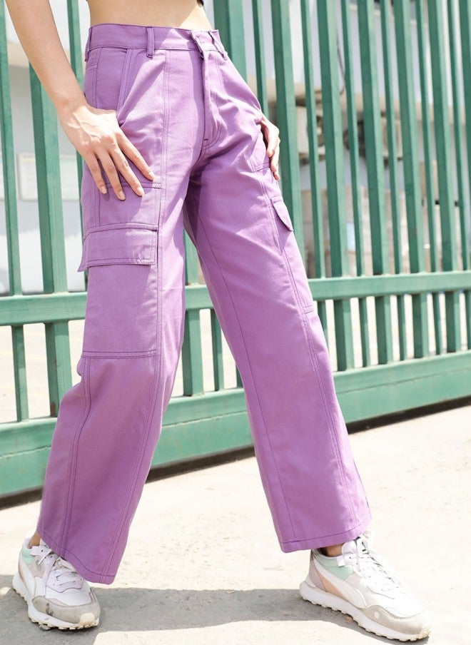 STREET 9 بنطلون كارجو نسائي بخصر مرتفع مريح باللون اللافندر - Image 2