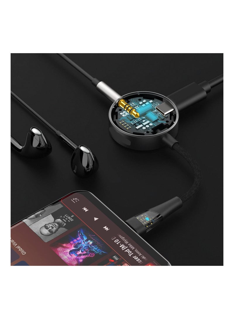 USB C to 3.5mm Headphone and Charger Adapter, 2-in-1 Hub USB Type C to TRRS 3.5mm AUX/Mic and PD 3.0 60W Fast Charging Splitter, Top Series Visualized Hi-Res DAC Chip Docking Station(Black)(1Pack) - Image 5