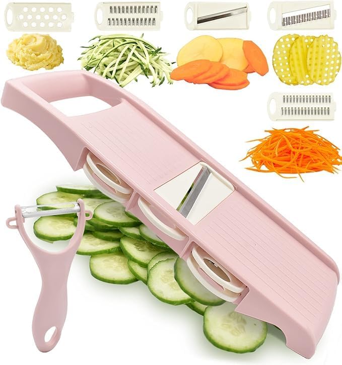NACOLUS Mandoline Slicer for Kitchen Slicer Vegetable Cutter 5 In 1 Veggie Slicer Potato Slicer waffle fry cutter Hot Swap Mandolin with Peeler for Vegetables Carrot Shredder Cucumber Slicer - Image 2