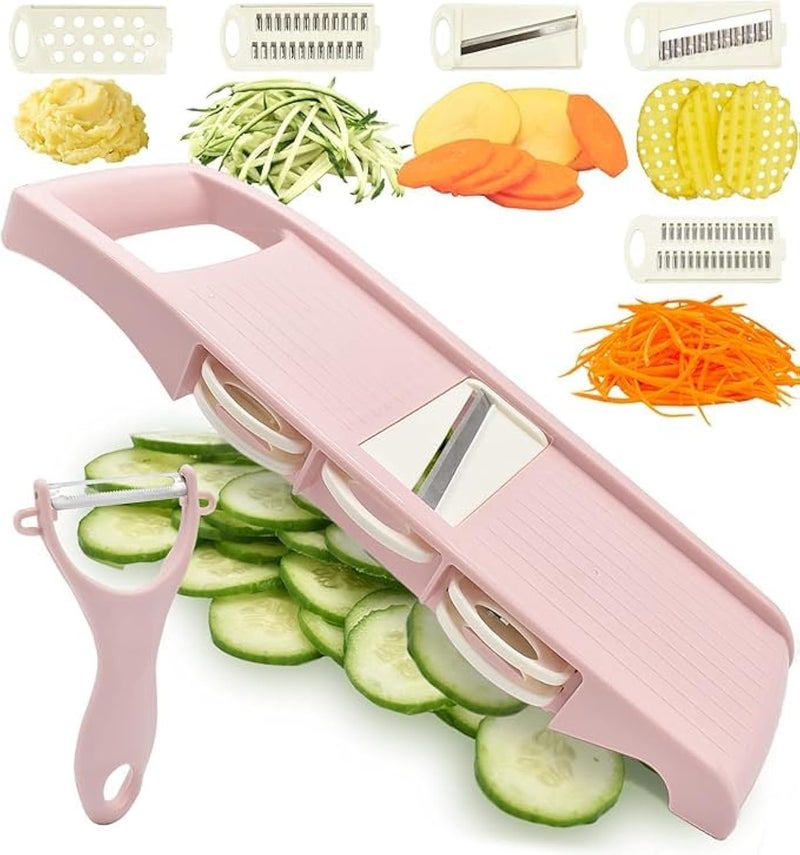 NACOLUS Mandoline Slicer for Kitchen Slicer Vegetable Cutter 5 In 1 Veggie Slicer Potato Slicer waffle fry cutter Hot Swap Mandolin with Peeler for Vegetables Carrot Shredder Cucumber Slicer - Image 1