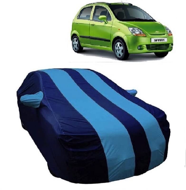 Carigiri Sky Blue and Navy Blue Car Body Cover for Chevrolet Spark(Triple Stitched,Mirror Pocket)(All Year Models) - Image 1
