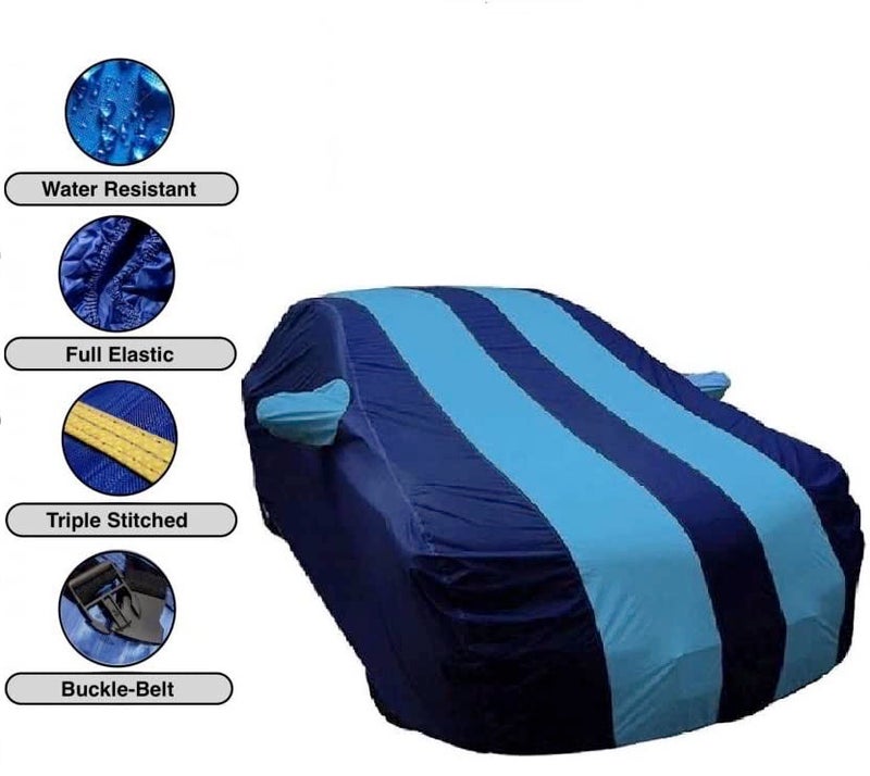 Carigiri Sky Blue and Navy Blue Car Body Cover for Chevrolet Spark(Triple Stitched,Mirror Pocket)(All Year Models) - Image 5