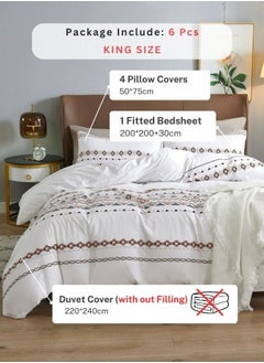 LUNA Home King size 6 pieces Bedding Set Without Filler, White Color Simple Elegant Design.  - Image 2