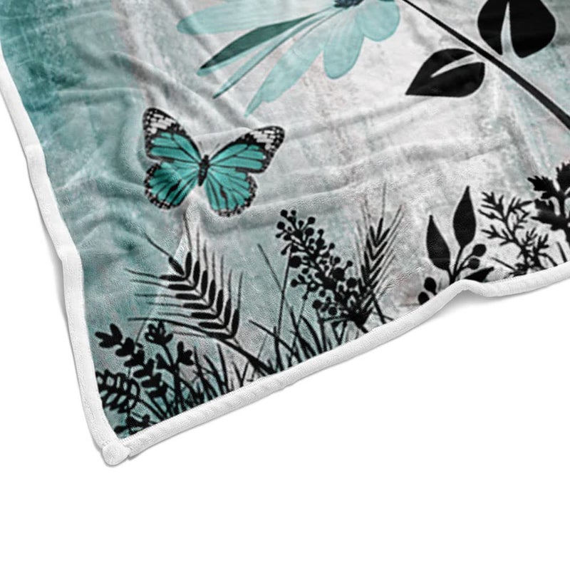 Bzhilja Rustic Farmhouse Throw Blankets  Farm Teal Daisy Floral Flowers Butterfly on Country Wooden Cozy Warm Bed Couch Blanket  Turquoise Blue White Fleece Flannel Throws to Decorate Room and Bedroom - Image 4