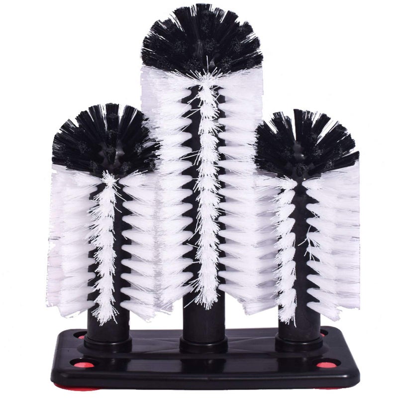 FEENM فرشاة تنظيف زجاجات المياه وغسالة أكواب الزجاج مع قاعدة شفط 3 رؤوس فرشاة شعيرات لتنظيف أكواب البيرة وأكواب الأرجل الطويلة وكؤوس النبيذ الأحمر والمزيد من أدوات المطبخ في المنزل