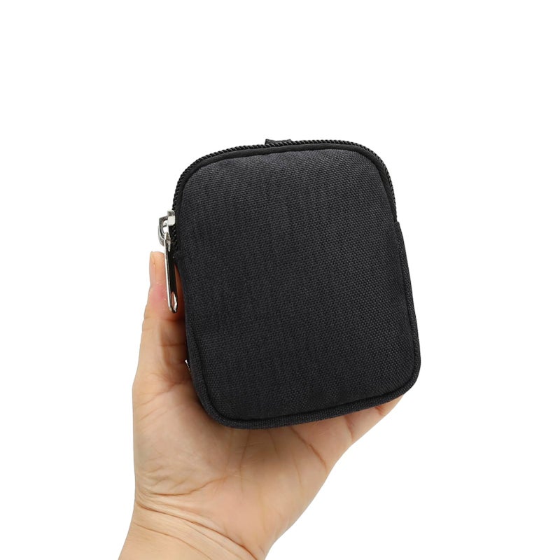 E-Tree Coin Purse with Carabiner Clip, Dual Layer Card Case Holder, Mini Pouch for AirPod Earphone Keychain USB Cable,Wallet, Small Accessories Organizer Bag for Women and Men (Black) - Image 2