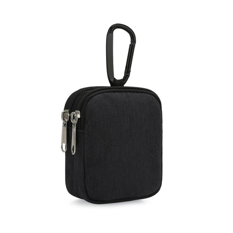 E-Tree Coin Purse with Carabiner Clip, Dual Layer Card Case Holder, Mini Pouch for AirPod Earphone Keychain USB Cable,Wallet, Small Accessories Organizer Bag for Women and Men (Black) - Image 1