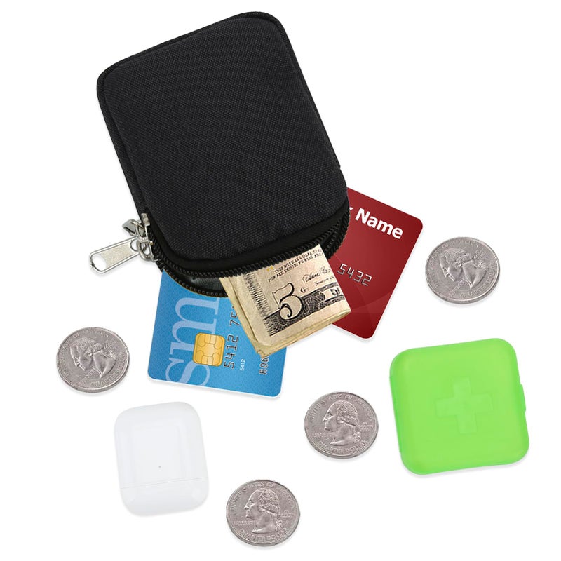 E-Tree Coin Purse with Carabiner Clip, Dual Layer Card Case Holder, Mini Pouch for AirPod Earphone Keychain USB Cable,Wallet, Small Accessories Organizer Bag for Women and Men (Black) - Image 5