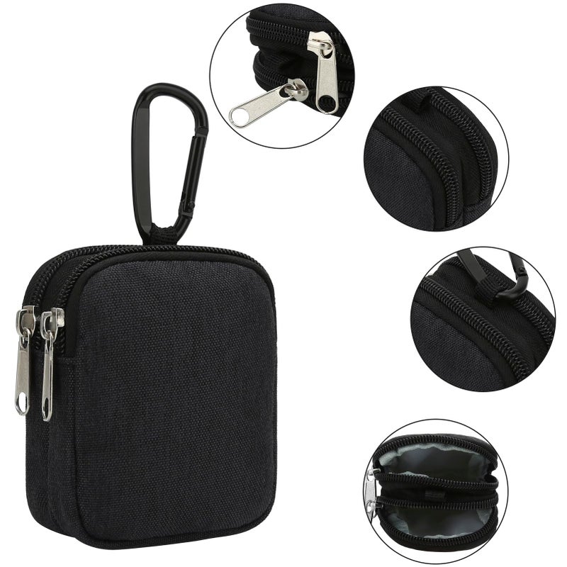 E-Tree Coin Purse with Carabiner Clip, Dual Layer Card Case Holder, Mini Pouch for AirPod Earphone Keychain USB Cable,Wallet, Small Accessories Organizer Bag for Women and Men (Black) - Image 3