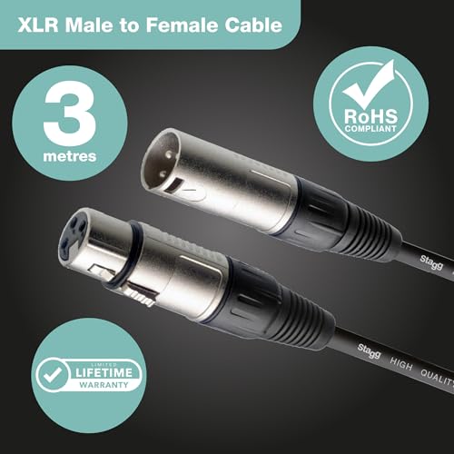 Stagg SMC3 S-Series Male XLR to Female XLR Microphone Cable - 10ft - Image 2