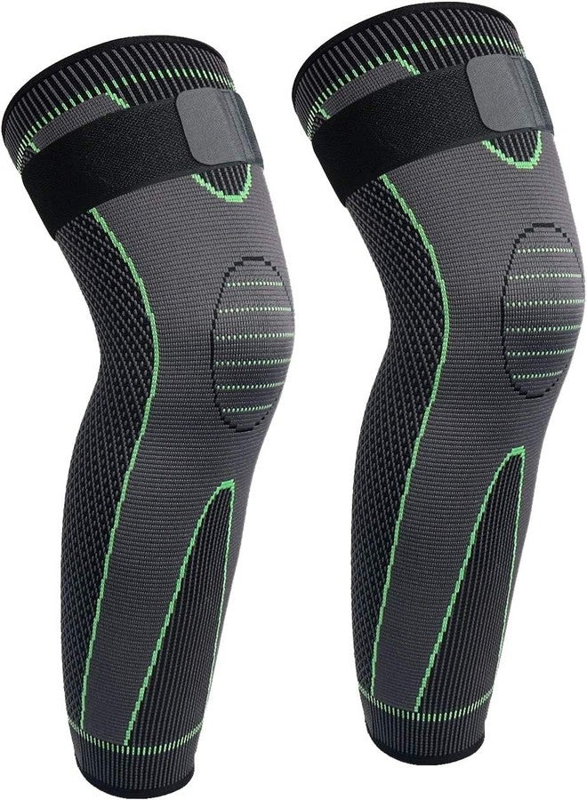 serveuttam "serveuttam Nylon Knee Support For Men- 3D Knitted Knee Brace For Gym, Workout And Pain Relief | Extra Long Leg Braces Knee Sleeve For Working Out, Joint Pain (S, Green-Black) (L, Green-Black)" - Image 1