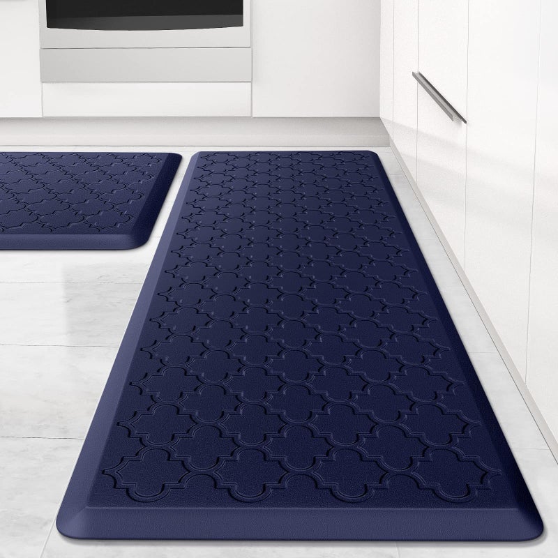 SoftDuo Kitchen Mat [2 PCS] Cushioned Anti-Fatigue Floor Mat Water Resistant Non-Skid Kitchen Mats and Rugs Ergonomic Comfort Foam Kitchen Rugs Standing Mat for Kitchen Floor Office Sink Laundry(Blue) - Image 1