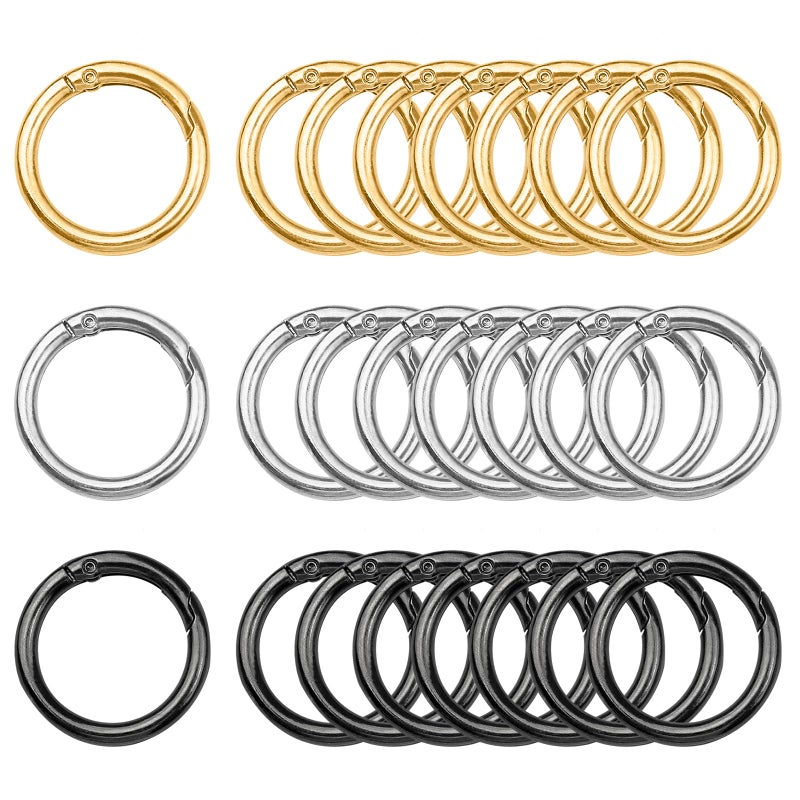 ELANE 24 Pcs Spring O RingsTrigger Round Snap BuckleSpring Keyring BuckleKeychain Ring for BuckleBagsPurses SilverGoldGrey 129 inch