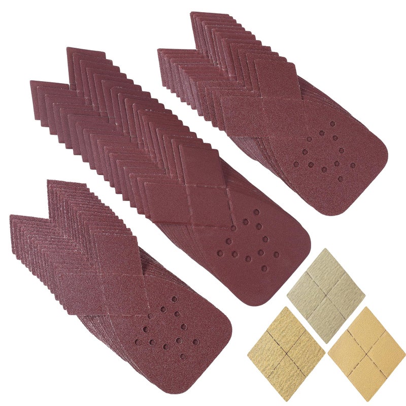 S SATC Mouse Sander Pads 50 PCS Mouse Detail Sander Sandpaper with Extra 3 Tips 60/80/120/150/240 Grits Assortment Mouse Sandpaper 5-1/4" x 3-3/4" 12 Holes