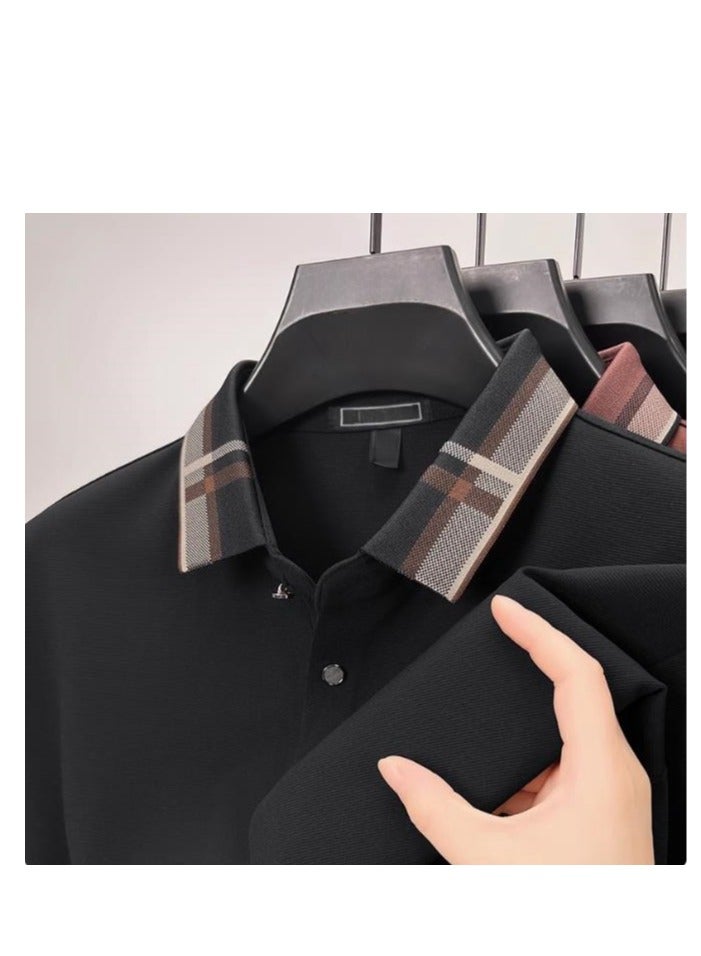 AOKANG Color Blocking Loose Casual Men's Long Sleeved T-Shirt Polo Shirt - Image 1