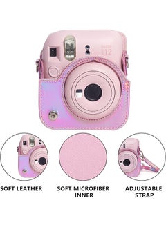 O Ozone Protective Camera Case for Fujifilm Instax Mini 12 Instant Camera |PU Leather Camera Cover with Adjustable Shoulder Strap - iridescent pink  - Image 2
