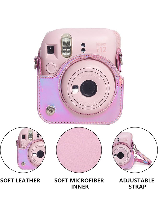 O Ozone Protective Camera Case for Fujifilm Instax Mini 12 Instant Camera |PU Leather Camera Cover with Adjustable Shoulder Strap - iridescent pink  - Image 2