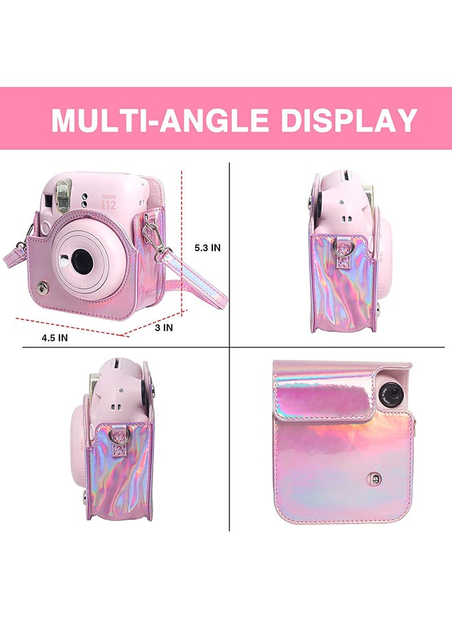 O Ozone Protective Camera Case for Fujifilm Instax Mini 12 Instant Camera |PU Leather Camera Cover with Adjustable Shoulder Strap - iridescent pink  - Image 4