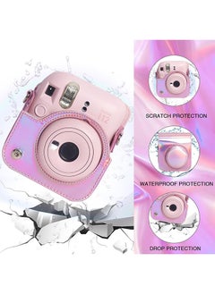 O Ozone Protective Camera Case for Fujifilm Instax Mini 12 Instant Camera |PU Leather Camera Cover with Adjustable Shoulder Strap - iridescent pink  - Image 3
