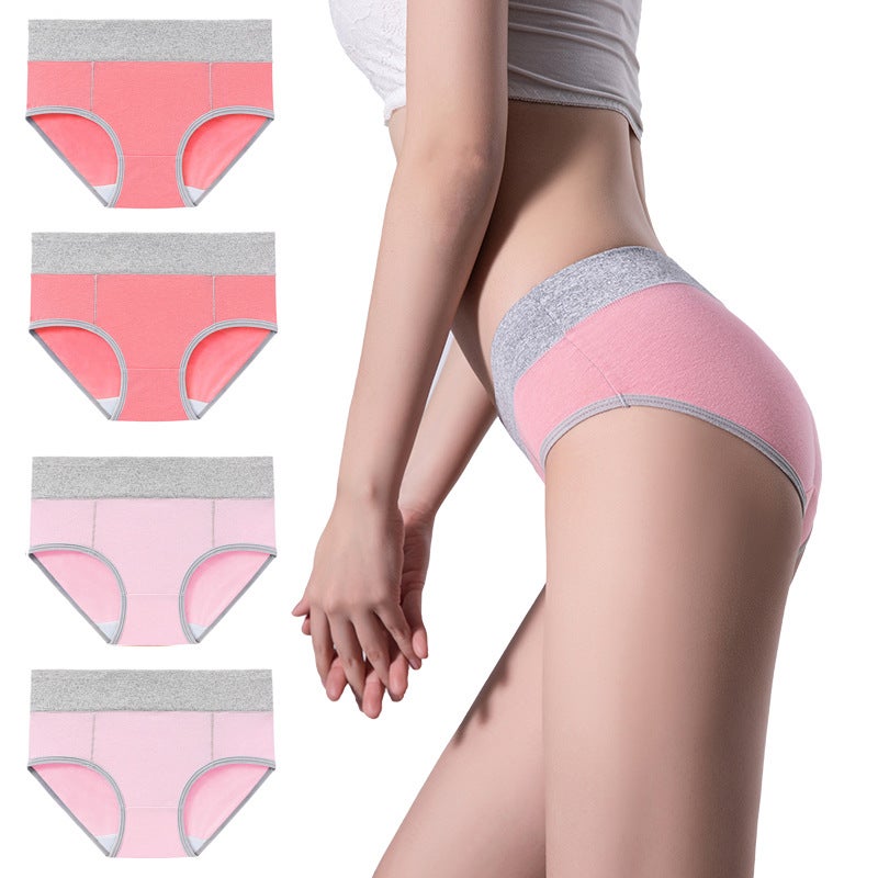 4-Piece Combination Waist Hip Spot Cotton Color Matching Underwear Ladies Plus Large Size - Image 1