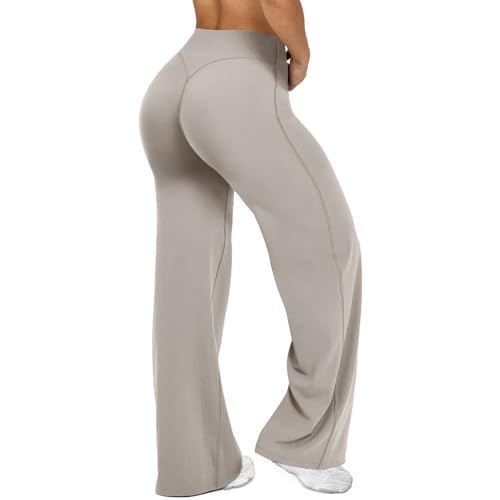 JGS1996 Wide Leg Yoga Pants Bottoms Straight Leg Leggings for Women High Waist Stretch Booty Casual Gym Workout Sweatpants Sage Green - Image 1