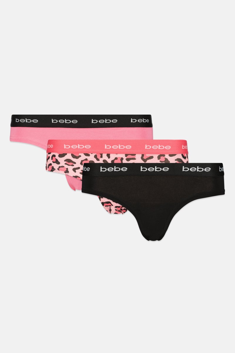 bebe Women 3  Pieces Brand Logo Cheeky Panties, Multicolor - Image 1