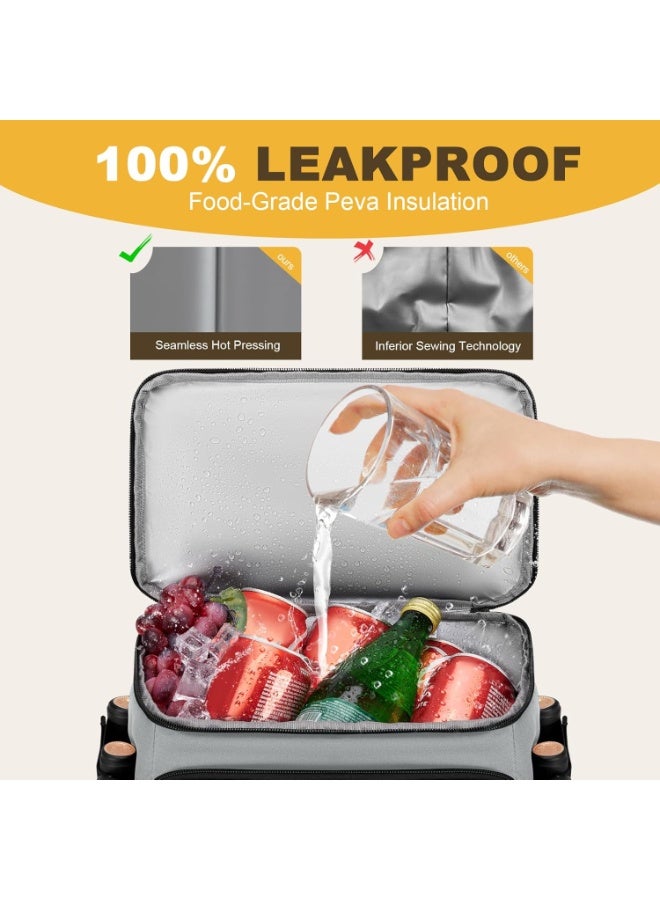40 Cans Insulated Backpack Cooler for Men & Women, Portable 2 Leak Proof Compartments Coolers Bag for Picnic, Lunch, Hiking, BBQ Camping and Beach - Gray  - Image 5