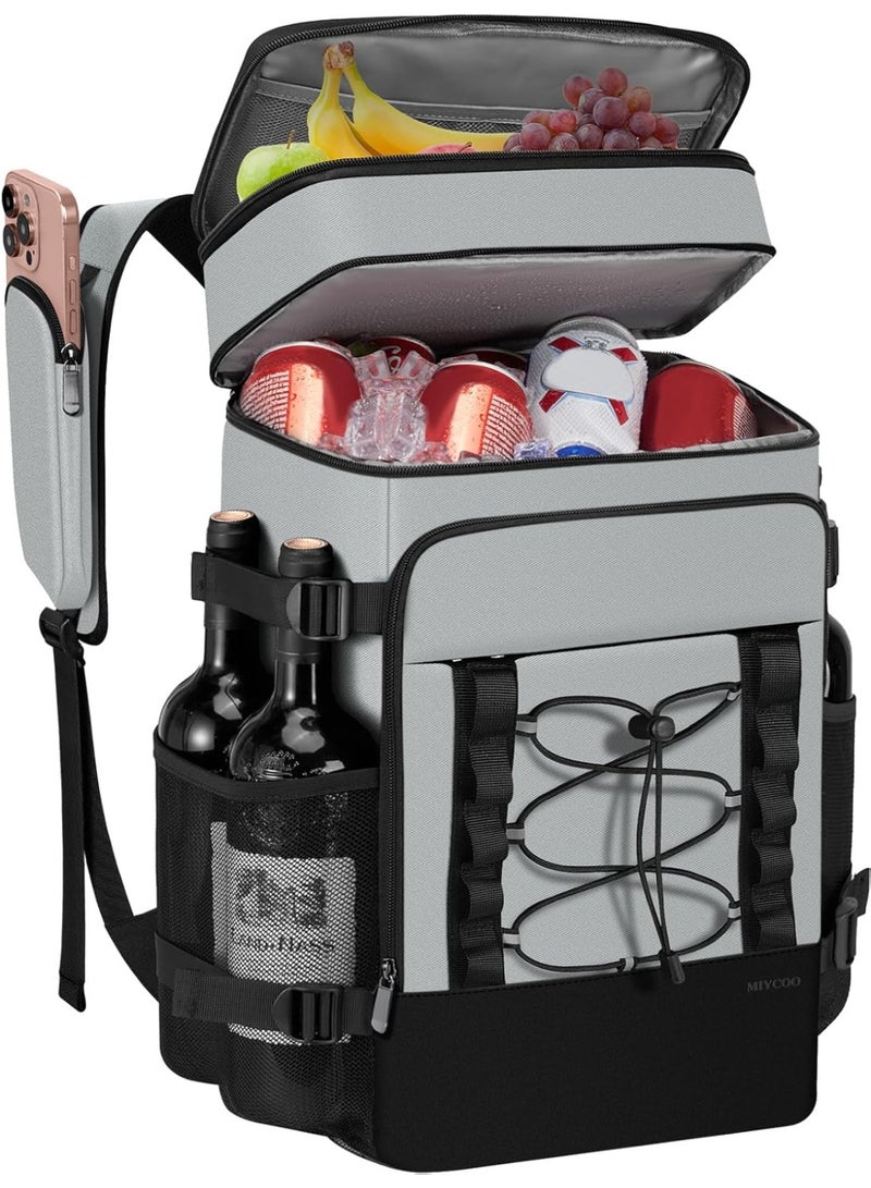 40 Cans Insulated Backpack Cooler for Men & Women, Portable 2 Leak Proof Compartments Coolers Bag for Picnic, Lunch, Hiking, BBQ Camping and Beach - Gray  - Image 1