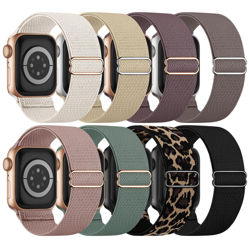 Knossen 8 Pack Stretchy Solo Loop Band Compatible with Apple Watch Bands for Women Men 40mm 38mm 41mm 42mm 44mm 45mm 46mm 49mm, Nylon Braided Strap for iWatch Series 11 10 9 8 7 6 SE 5 4 3 Ultra 3 Ultra 2 - Image 1