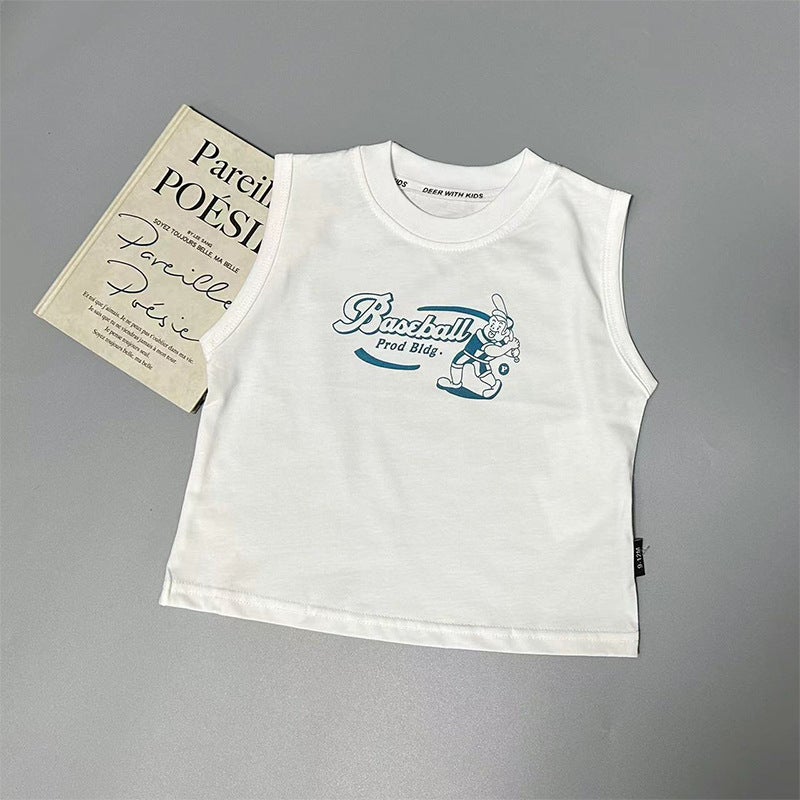 Baby Pure Cotton Kidsren's Sleeveless T-Shirt 2025 Cartoon Boys and Girls Kidsren's Clothing Baby Vest Vest Summer Top - Image 4