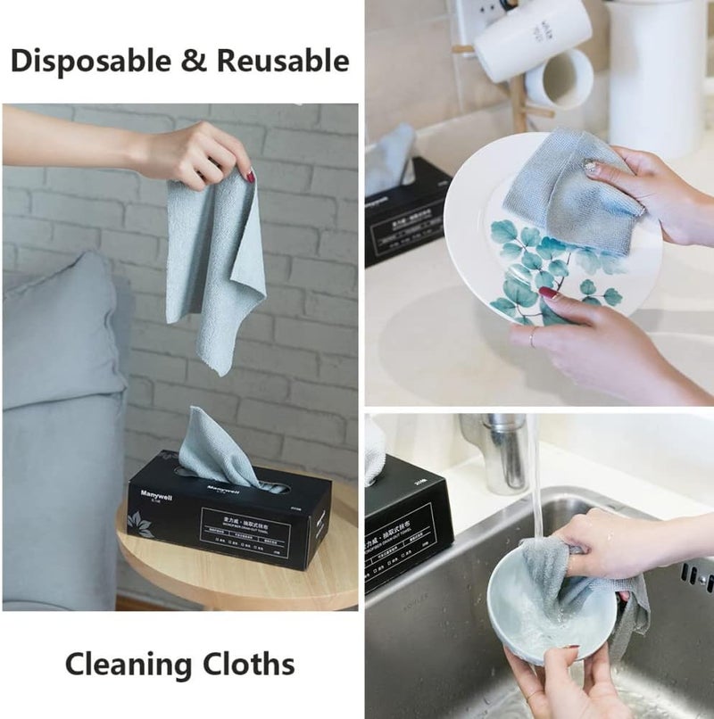 Goodern 20Pcs Cleaning Cloths Reusable Cleaning Cloth Microfiber Towel Rags Disposable Cleaning Cloth Lazy Rags Washcloth Washable Multi-Purpose Cleaning Cloths for House Kitchen Car Restaurant-Blue - Image 3
