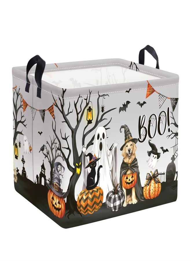 Clastyle Large Spooky Halloween Baby Gift Basket Stuffers Boy Girl Pumpkin Bat Graveyard Boo Nursery Bin Kid Book Toy Box Collapsible Clothes Organizer for Bedroom,Dog,40 * 30 * 30 cm - Image 1