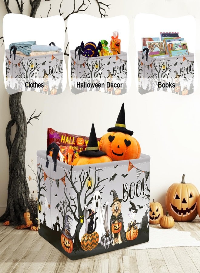 Clastyle Large Spooky Halloween Baby Gift Basket Stuffers Boy Girl Pumpkin Bat Graveyard Boo Nursery Bin Kid Book Toy Box Collapsible Clothes Organizer for Bedroom,Dog,40 * 30 * 30 cm - Image 5