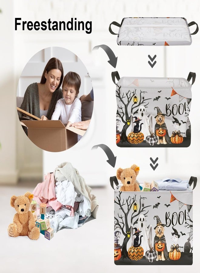 Clastyle Large Spooky Halloween Baby Gift Basket Stuffers Boy Girl Pumpkin Bat Graveyard Boo Nursery Bin Kid Book Toy Box Collapsible Clothes Organizer for Bedroom,Dog,40 * 30 * 30 cm - Image 3