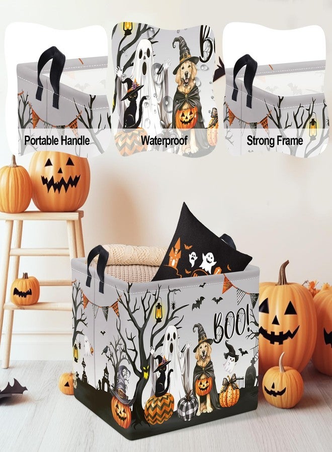 Clastyle Large Spooky Halloween Baby Gift Basket Stuffers Boy Girl Pumpkin Bat Graveyard Boo Nursery Bin Kid Book Toy Box Collapsible Clothes Organizer for Bedroom,Dog,40 * 30 * 30 cm - Image 4