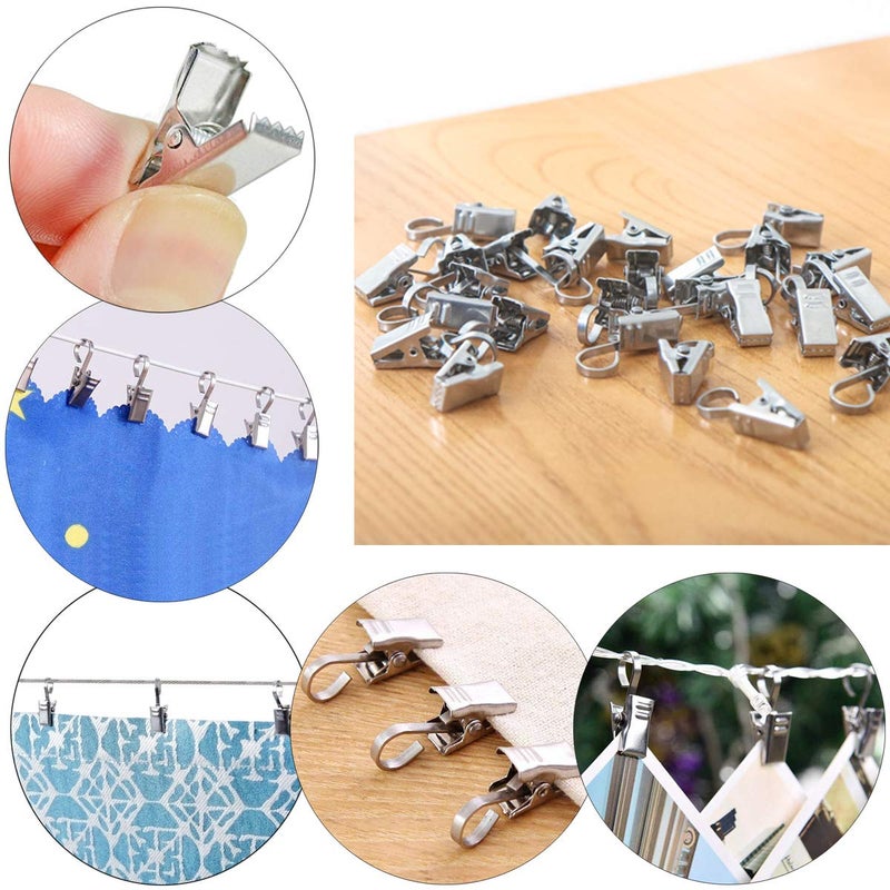 PINOWU [5 Meters] Wall Mount Curtain Wire Rod Set with (20 Hanging Clips) - Pinowu Stainless Steel Picture Hanging Wire Clothesline Wire Multi-purpose Set Hang Photo Notes, Art - Image 4