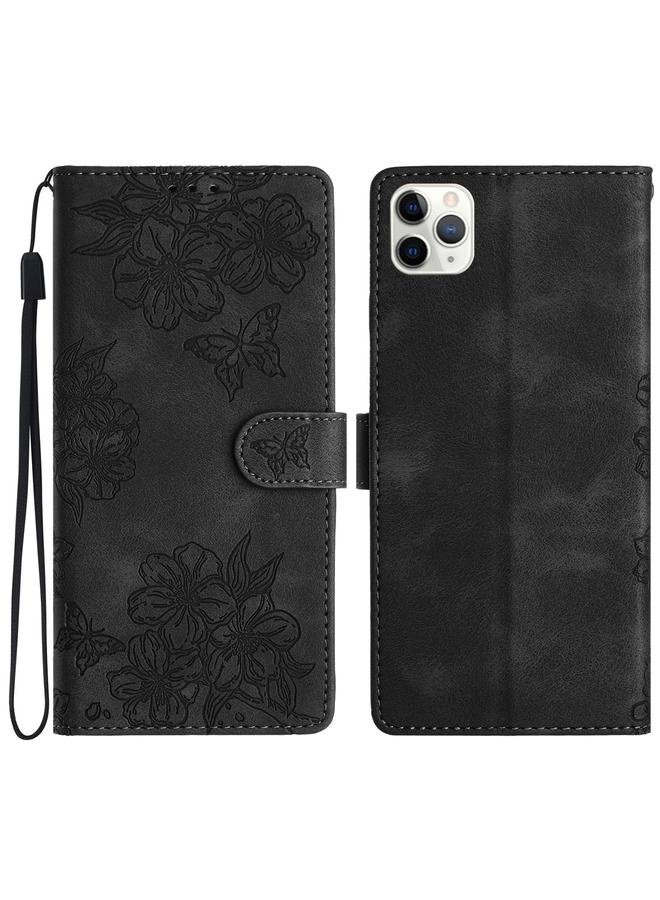 زبون جراب لهاتف iPhone 11 Pro مصنوع من مادة البولي يوريثان المنقوشة بنقشة زهور الكرز والفراشات - Image 1