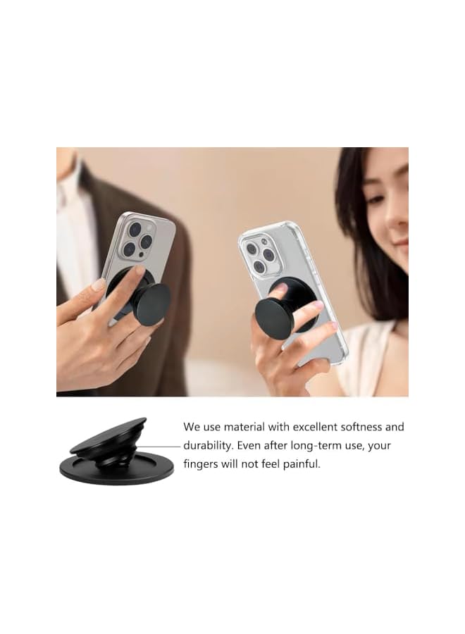 S-TOP Magnetic Phone Holder, Black Collapsible Expandable Phone Grip with Adapter Ring, Wireless Charging Compatible Magnetic Stand for Phones Tablets - Image 3